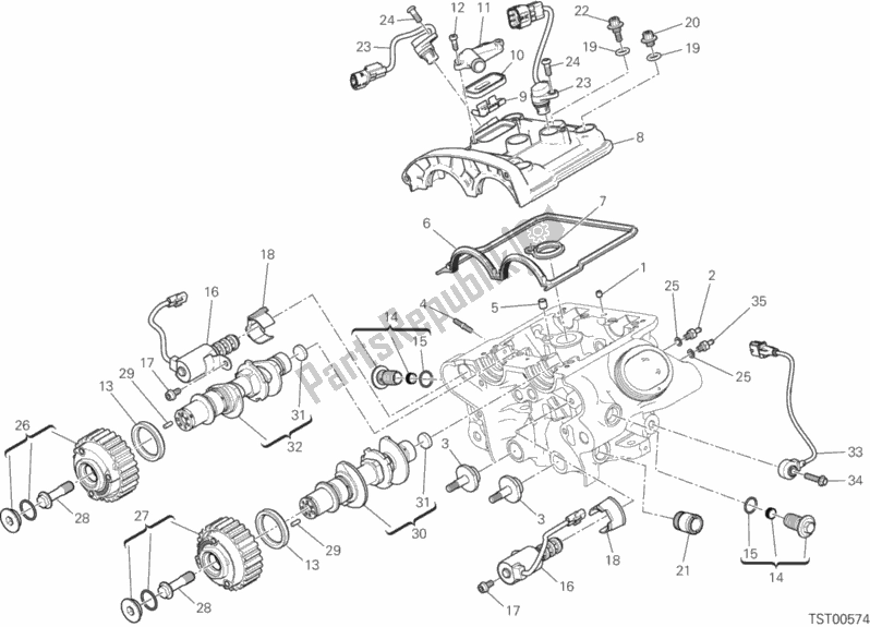Alle onderdelen voor de Verticale Cilinderkop - Timing van de Ducati Diavel Xdiavel S USA 1260 2019